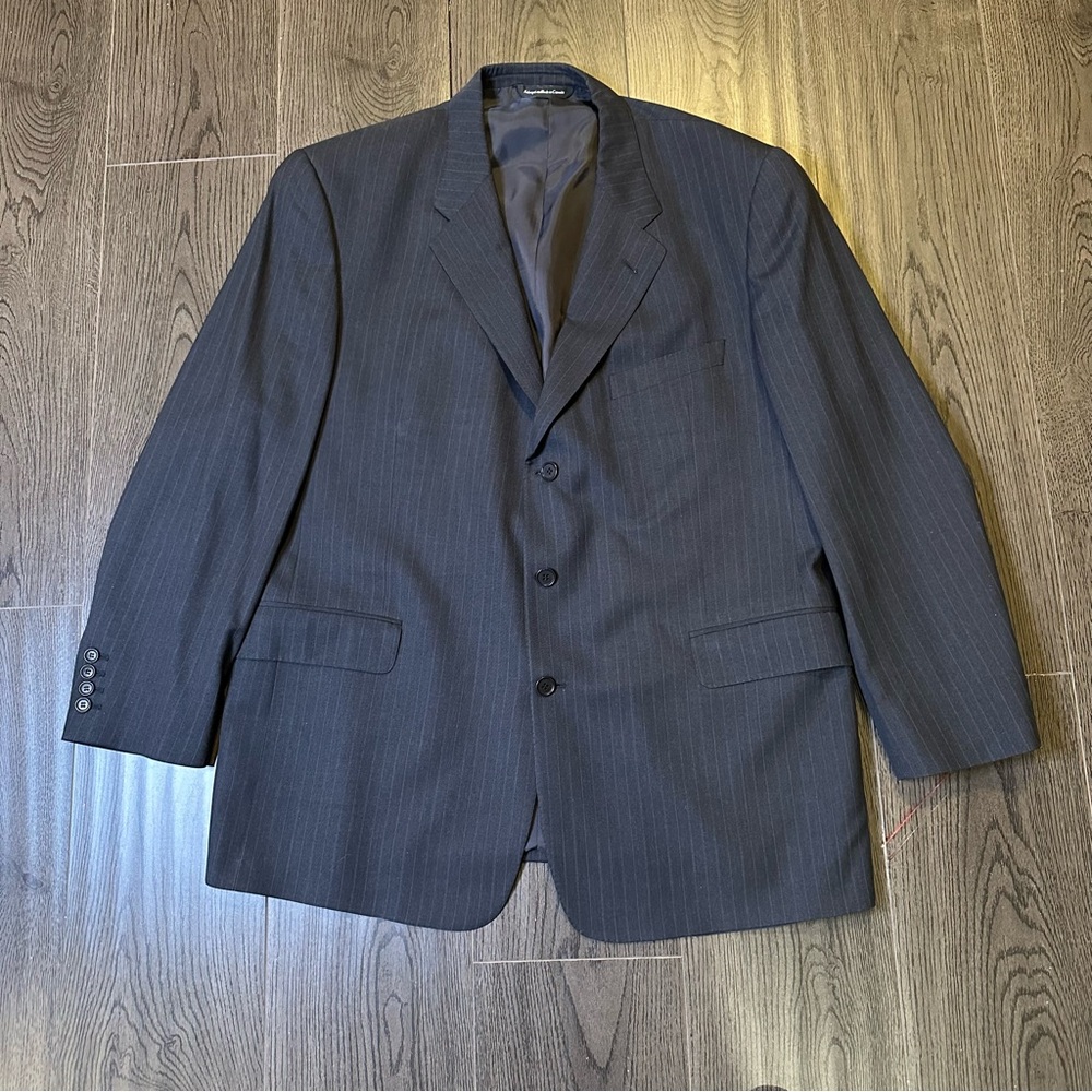 Ermenegildo Zegna Men's US 46R Black Classic Pinstripes Single Breasted Blazer